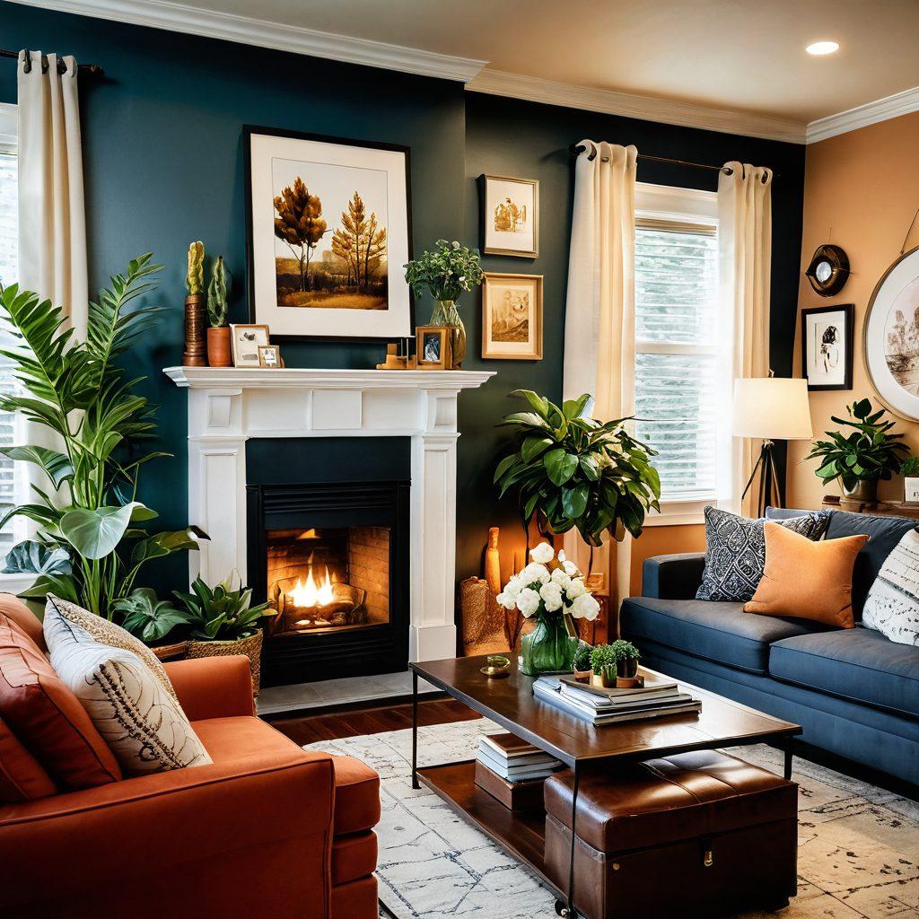 A cozy living room representing a dream home, adorned with personal touches like family photos and plants, surrounded by elements symbolizing financial assessments like calculators, budgets, and a graph showing upward trends. Soft, warm lighting enhances the friendly atmosphere, inviting viewers to envision their ideal home merging with financial wisdom. super-realistic. vibrant colors. warm tones.